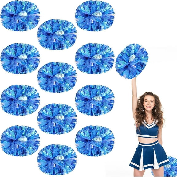 12 Pack Cheerleading pom poms,Handheld Cheer pom poms, Sports Cheer Plastic Pom Poms Cheerleading for Sports Team Spirit Cheering (Colorful+Blue)