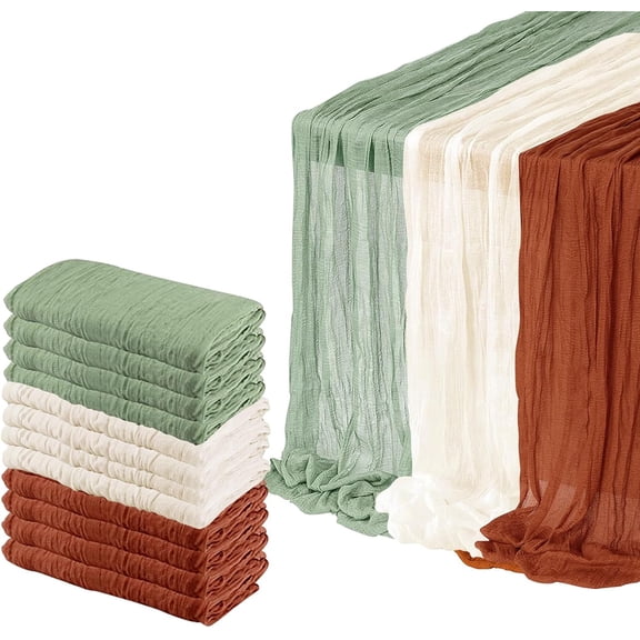 12 Pack Cheesecloth Table Runner,10ft Rustic Sheer Runner Gauze Boho Wedding Decor Romantic Table Runner for Wedding Bridal Shower Birthday Party