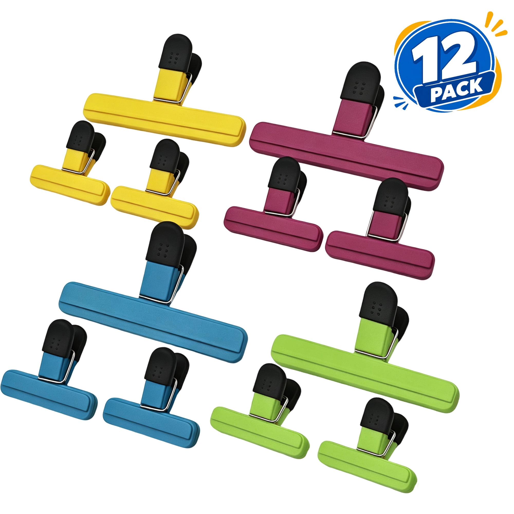 12 Pack Food Bag Clips, Heavy‑Duty Plastic Sealing Clips, Multi‑Purpose Snack Bag Clamps for Kitchen Storage, Office Paper, Photos and Household Use