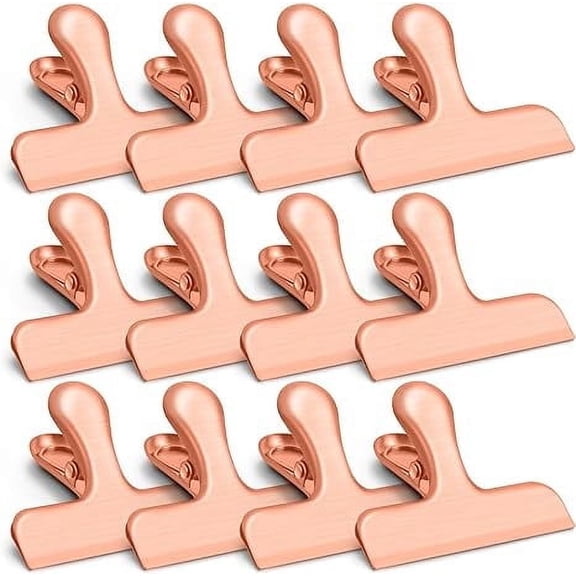 12 Pack Chip Clips, Stainless Steel Bag Clips for Food - Keep Snacks Fresh, Strong Grip Chip Clips Bag Clips Food Clips, Perfect for Kitchen and Office Supplies -3 Inches, Gold