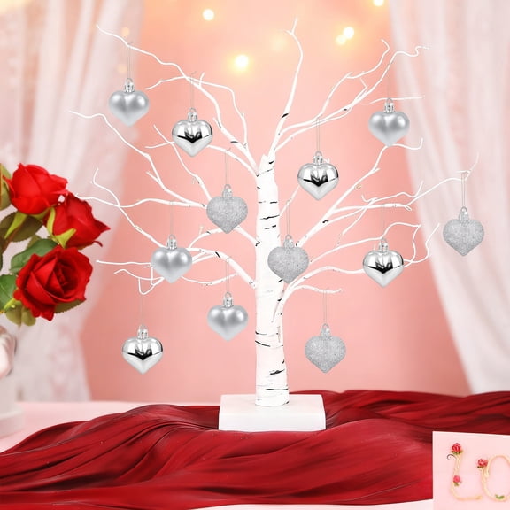 12 Pack Christmas Ball Ornaments, Heart Shaped Hanging Ornaments, Plastic Glossy Matte Glitter Heart Baubles, Valentines Day Wedding Anniversary Christmas Tree Romantic Decor