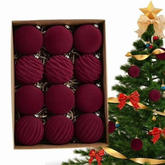 12 Pack Christmas Balls Christmas Tree decor-Wine Red