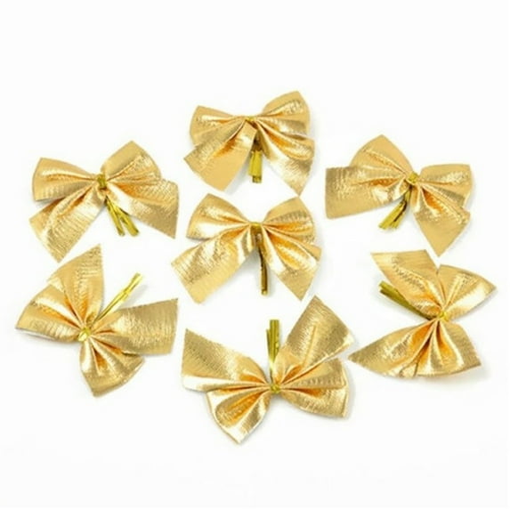 12-Pack Christmas Bows, Flocked Fabric Bowknots for Xmas Tree Ornaments Gift Wrapping Wedding Party Decorations(Gold)