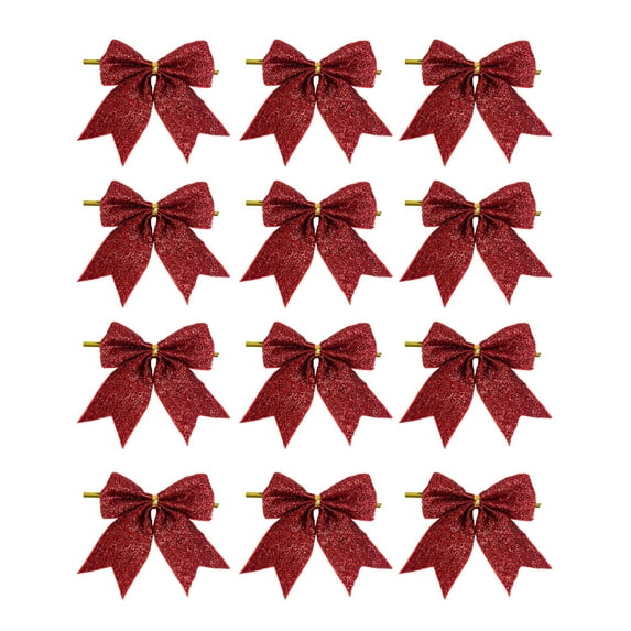 12 Pack Christmas Bows for Christmas Decoration, Small Christmas Tree Bow, Glitter Bows, Christmas Decorative Bows for Home Christmas Party