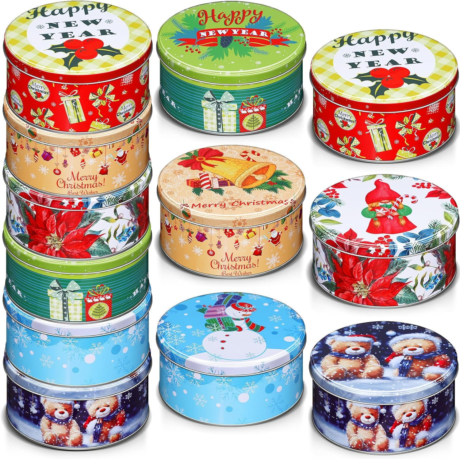 12 Pack Christmas Cookie Tins with Lids for Gift Giving Small Xmas Tin ...