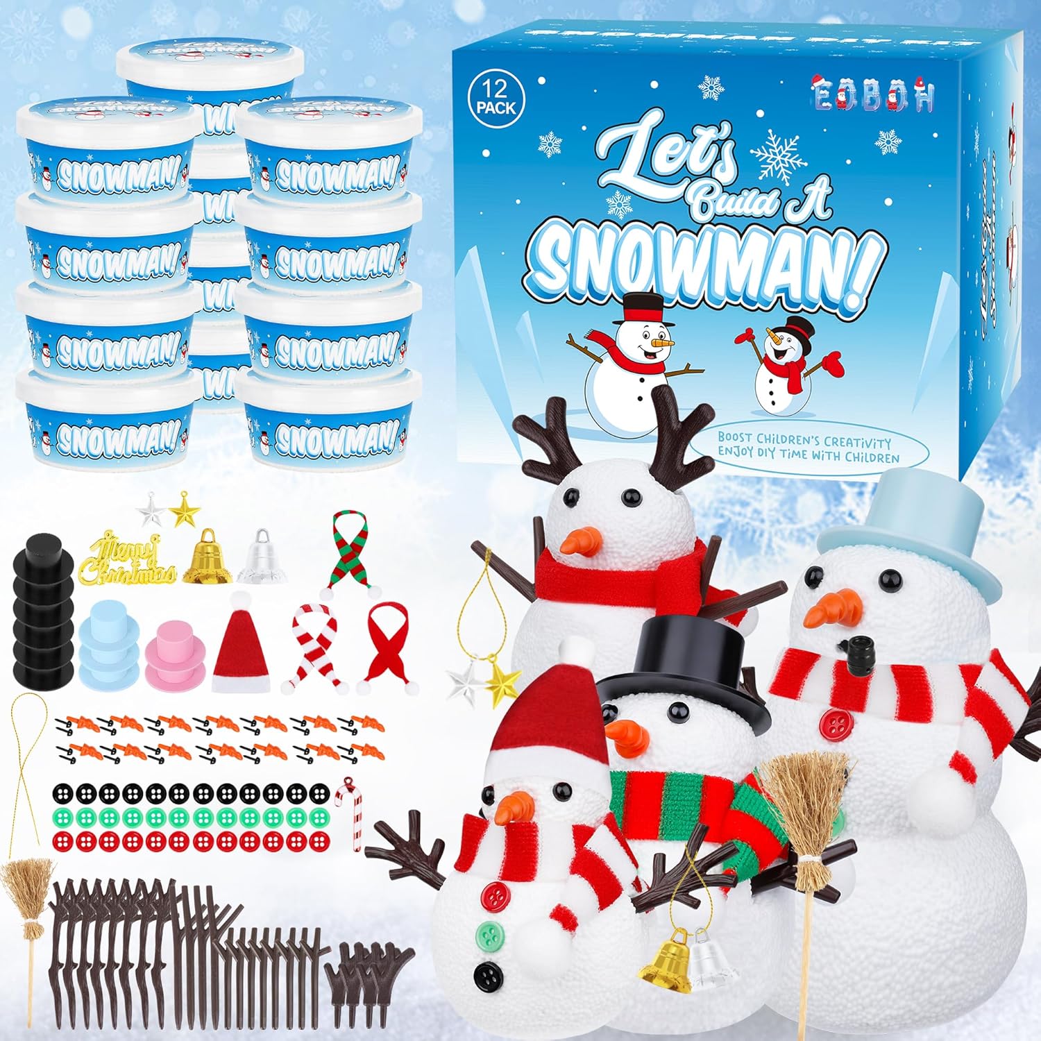 12 Pack Christmas Craft, DIY Snowman Kit for Kids, Build a Snowman Kit ...