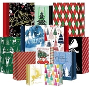 12 Pack Christmas Gift Bags Assorted Sizes,Christmas Paper Bags with Handle Including 4 Large 4 Medium 4 Small Holiday Gift Bags for Christmas Presents,Kids,Xmas Party Favors