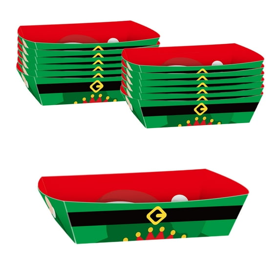 12 Pack Christmas Paper Food Tray Disposable Corn Chips Tray Paper Boats Tray for Hot Dog Popcorn Tortilla Snack Candy Food Container Party Supplies