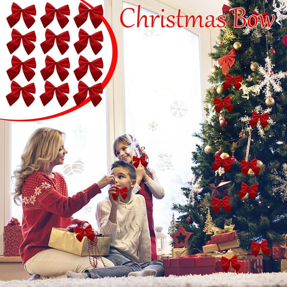 12 Pack Christmas Red Bows Outdoor Decorations,Small Christmas Tree Topper Bow, Velvet Wreath Bow for Xmas Home Front Door Decor