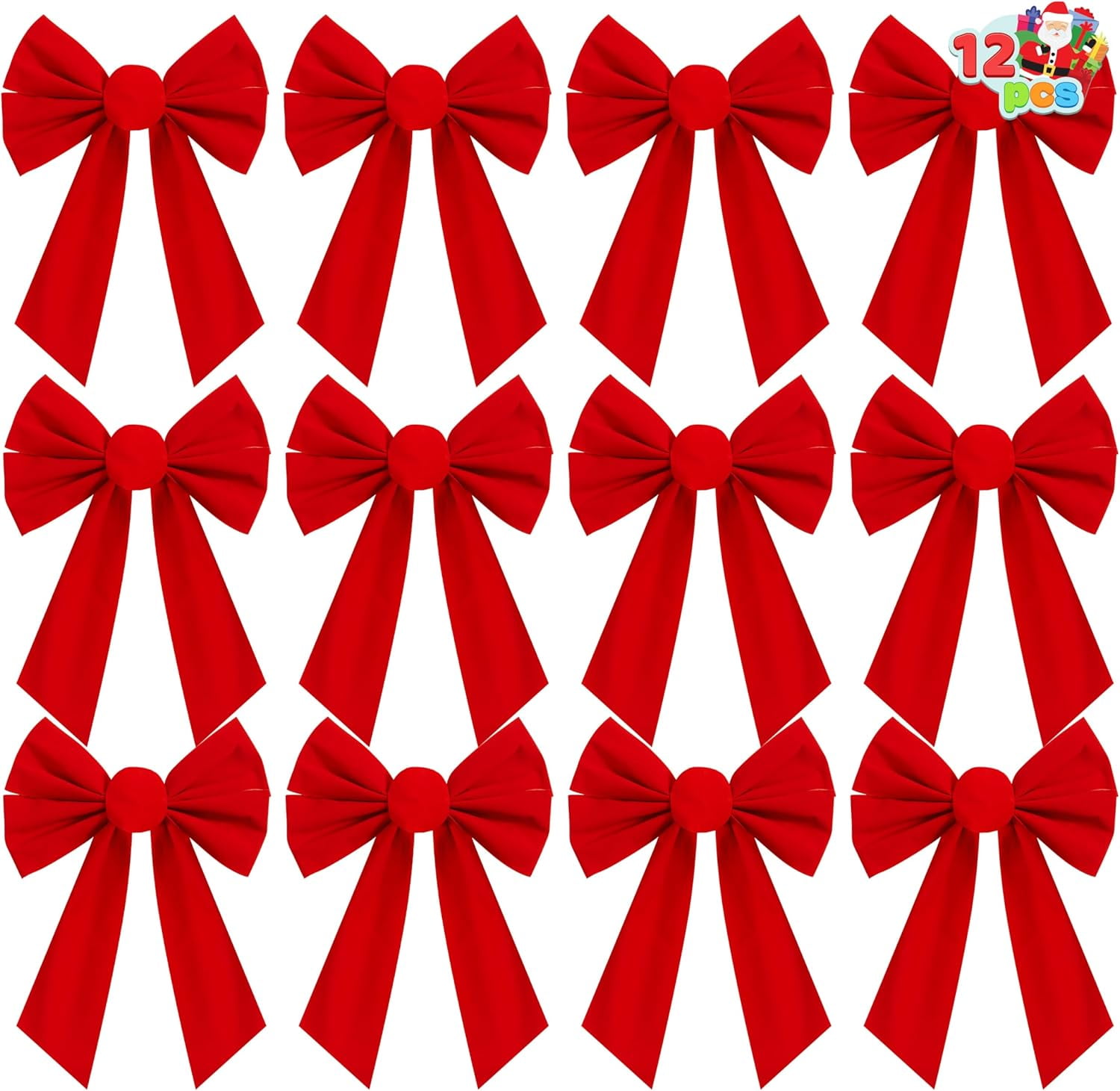 12 Pack Red Velvet Christmas Bows, 13" x 9"