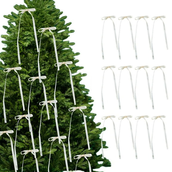 12 Pack Christmas Ribbon Bows - Polyester Tree Decorations, Reusable Holiday Bow Ornaments for Trees & Wreaths, Festive Party Decorations