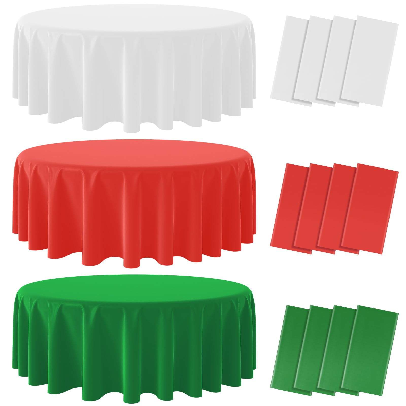 12 Pack Christmas Round HHA1 Disposable Tablecloth, Red White Plastic
