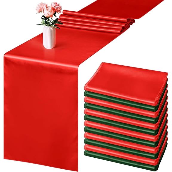 12 Pack Christmas Satin Table Runner 12 x 108 Inch Xmas Red, Black Green Long Wedding Satin Silk Table Runner for Wedding Banquet Graduations Birthday Christmas Party Decoration Red, Black Green