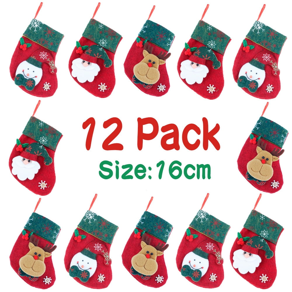 12 Pack Christmas Stockings,6.3" Christmas Holiday Stockings with