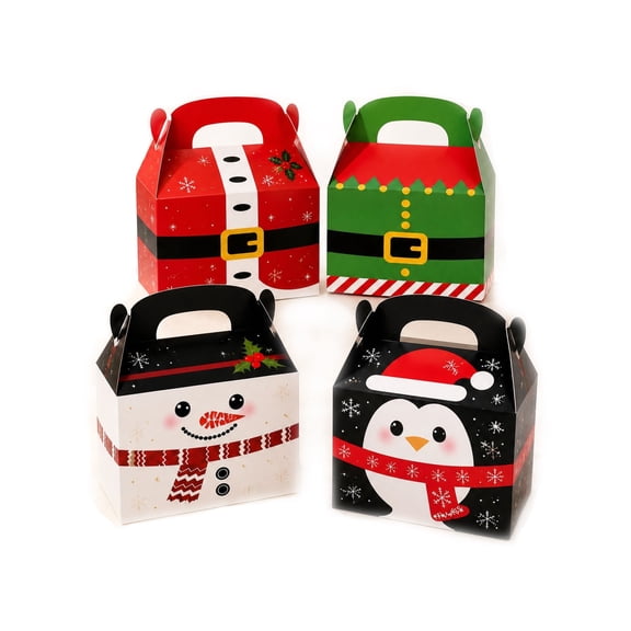 12 Pack Christmas Treat Boxes Xmas Cardboard Party Favor Gable Paper Box,For Wrapping Classroom Supply Fill With Candy Treats Cookies Cupcake Goodies Prize Gift Boutique