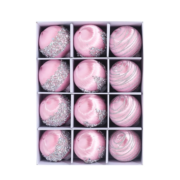 12 Pack Christmas Tree Balls, 2.36" Shatterproof Glitter Sequin Foam Balls with Pearls for Xmas Wedding Party Decor Valentine's Day Decorations