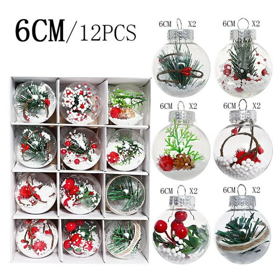 12-Pack Christmas Tree Ornaments - 6cm Plastic Glitter Ball Decorations for Holiday Party, Home & Office Decor - Shatterproof PVC Baubles in Multiple Styles (Red, Green, Gold)