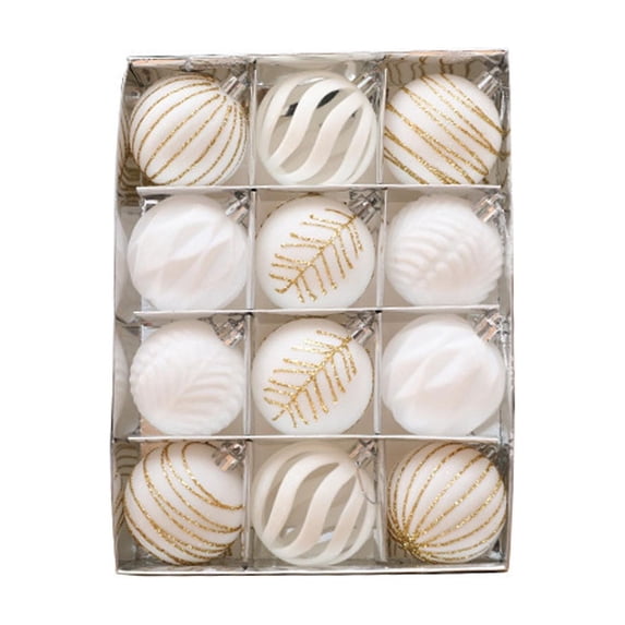 12 Pack, Christmas Tree Ornaments Set 2.5 Inch Velvet Christmas Ornaments White Flocked Christmas Balls with Gold Accents for Indoor Christmas Decorations Home Holiday Party,