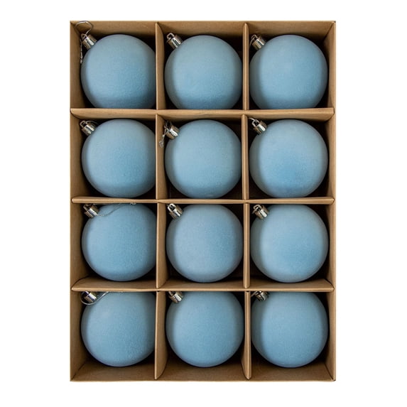 12 Pack, Christmas Tree Ornaments Set, Velvet Christmas Ornaments 3 Inch Blue Christmas Ball Ornaments, Soft Flocked Christmas Balls for Holiday Home Party Christmas Tree Decor,