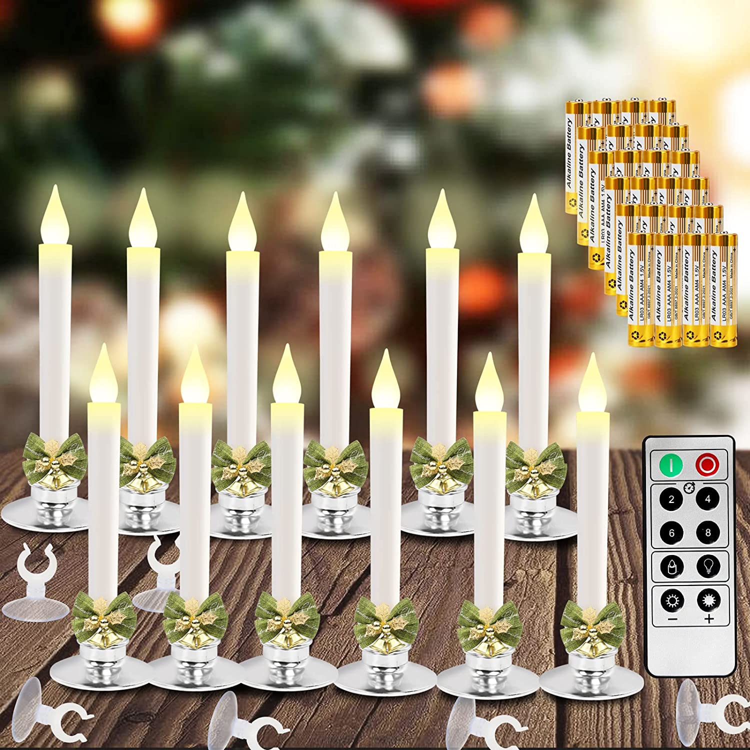 12 Pack Christmas Window Candles Lights with Timer Battery Operated Electric LED Taper Candles