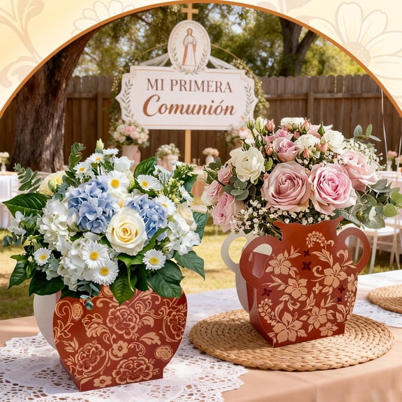 12 Pack Cielito Lindo Barro Paper Vases - Mexican Talavera Style Centerpieces for Cinco De Mayo, Fiesta, Wedding & Birthday Tables