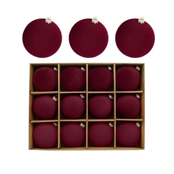 12-Pack Classic Dark Velvet Flocked Christmas Ball Ornaments - 6cm Decorative Tree Accents for Festive Holiday Spirit