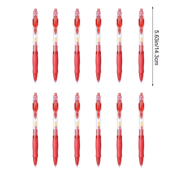 12 Pack Classic Retractable Red Gel Pens, 0.5mm Fine Tip 2ml Smooth Writing Pen with Non-Slip Comfort Grip & Durable Clip for Daily Office Use