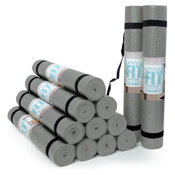 12-Pack Classic Yoga Mat With Carrying Strap, 68" x 24" Non Slip , 4mm Thick Gym Mat, Bulk Non Toxic Yoga Mats for Home Workout, Schools, Classroom, and Studios