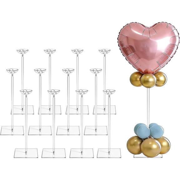 12 Pack Clear Acrylic Balloon Stand Kit 15.75 Inch Reusable Balloon Sticks Holder With Base