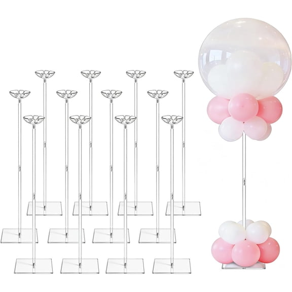 12 Pack Clear Acrylic Balloon Stand Kit 23.6 Inch Reusable Balloon Sticks Holder With Base