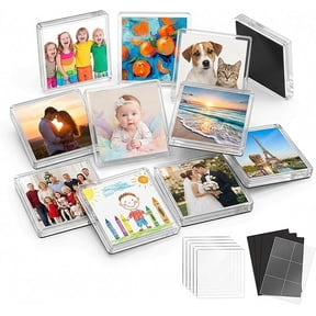 12 Pack Clear Acrylic DIY Fridge Magnets Set, Blank Square Magnetic Photo Frames with Adhesive Backing, Custom Picture Refrigerator Magnet Craft Kit for Kitchen Office Classroom Deco (2x2 In)