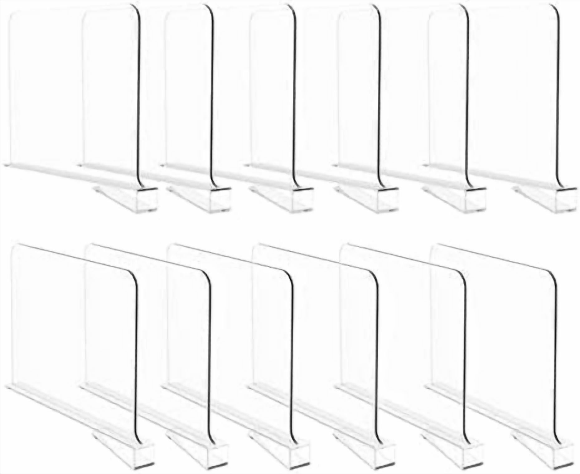 12-Pack Clear Acrylic Shelf Dividers for Closet Organization, Compatible with Wood Shelves.