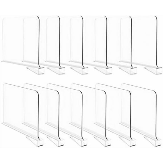 12-Pack Clear Acrylic Shelf Dividers for Closet Organization, Compatible with Wood Shelves.