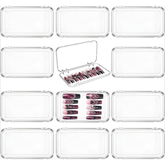 12-Pack Clear Acrylic Storage Boxes with Adhesive Tapes for Press-Ons