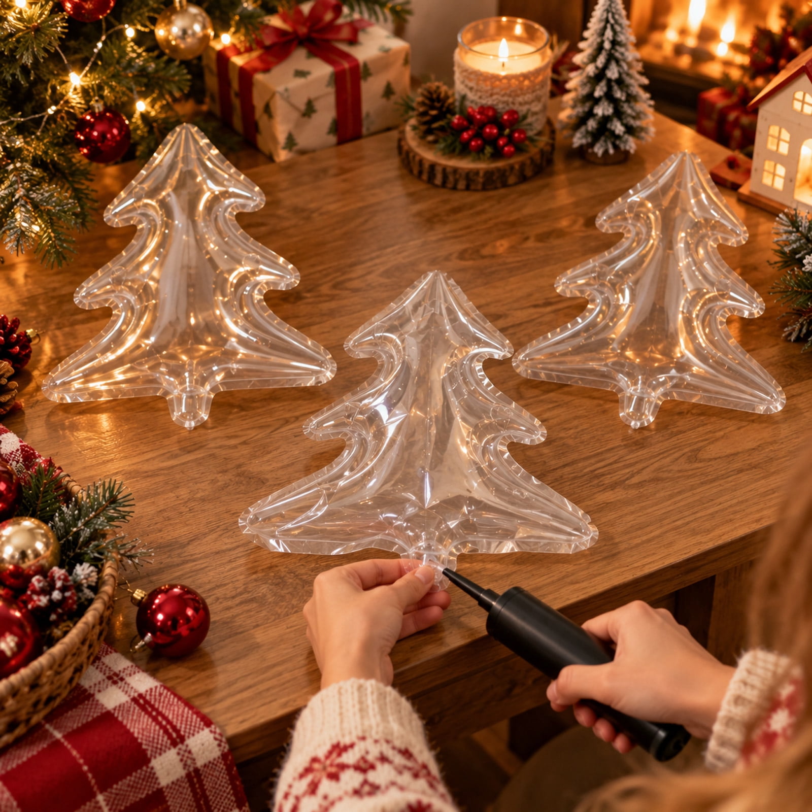 12 Pack Clear Christmas Tree Foil Balloons, Transparent Bobo Balloon ...