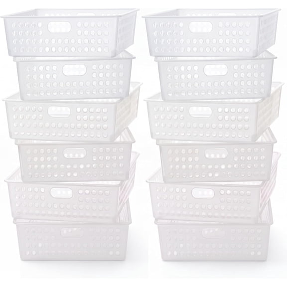 12 Pack Clear Classroom Storage Baskets with Handles 14 in x 10 in Paper Trays