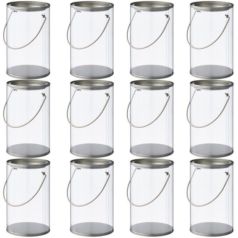 12pcs Empty Paint Cans, Transparent Cylinder Paint Bucket