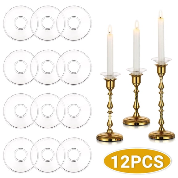 12-Pack Clear Glass Bobeches for Candlesticks - Round Candle Drip Protectors & Wax Catcher Rings for Taper Candles, Wedding Party Church Home Centerpiece Decor