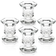 12 Pack Clear Glass Candle Holders for Candlesticks, Taper Candles, Wedding Centerpieces (2 x 2 x 2.3 In)