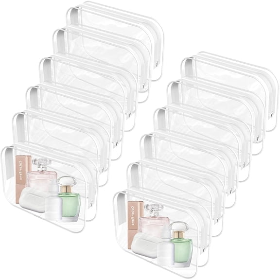 12 Pack Clear Makeup Bag PortableTravel Toiletry Pouch with Zipper PVC TSA Approved Organizer for Airport - White, Small