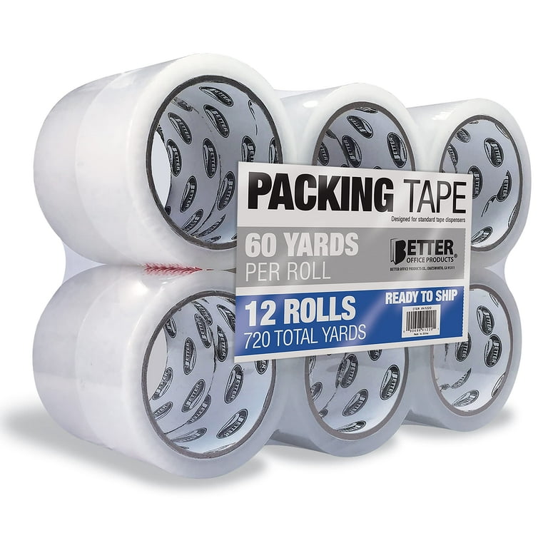12 Pack Clear Packing Tape Refill Rolls, Heavy Duty, by Better Office  Products, 1.88 Inch x 60 Yards Per Roll, 720 Total Yards, 12 Rolls 