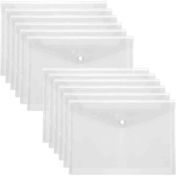 12-Pack Clear Plastic Envelopes, A4 Letter Size Waterproof Snap Closure File Folders for Office School