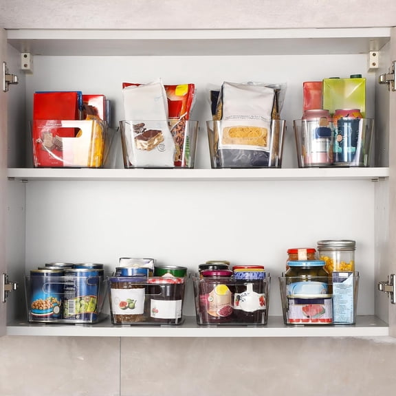 12-Pack Clear Plastic Multi-Use Storage Bins with Labels – SOHO Collection, Home/Kitchen/Bathroom/Office/RV Organizers for Pantry Cabinets, Shelves & Fridges