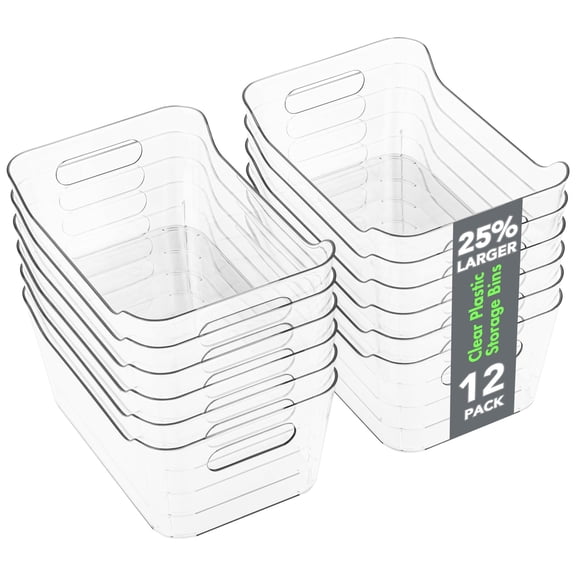 12 Pack Clear Plastic Multi-use Storage Organizer Containers for Home Kitchen Office