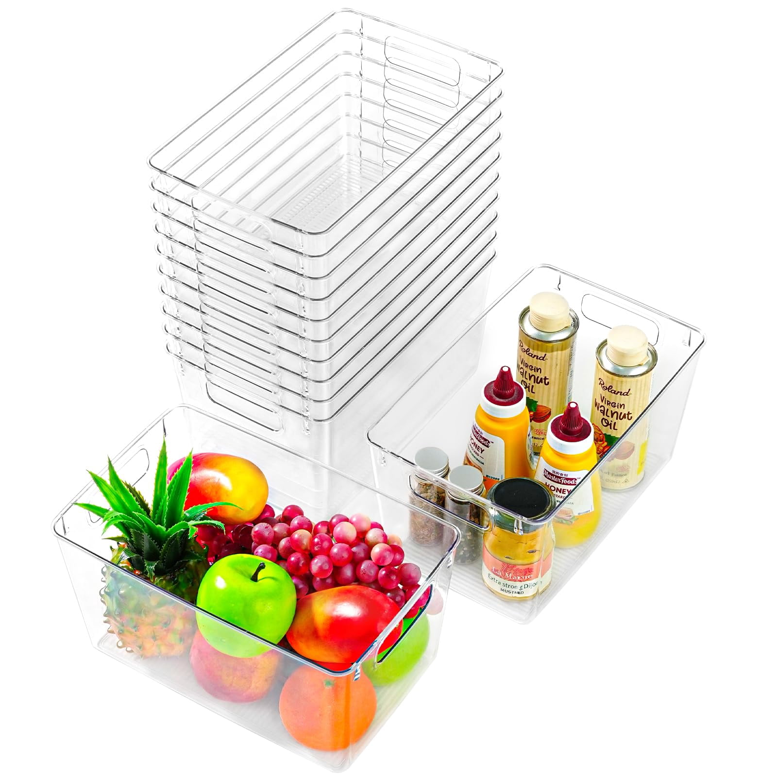12 Pack Clear Plastic Pantry and Cabinet Storage Bins with Handles ...