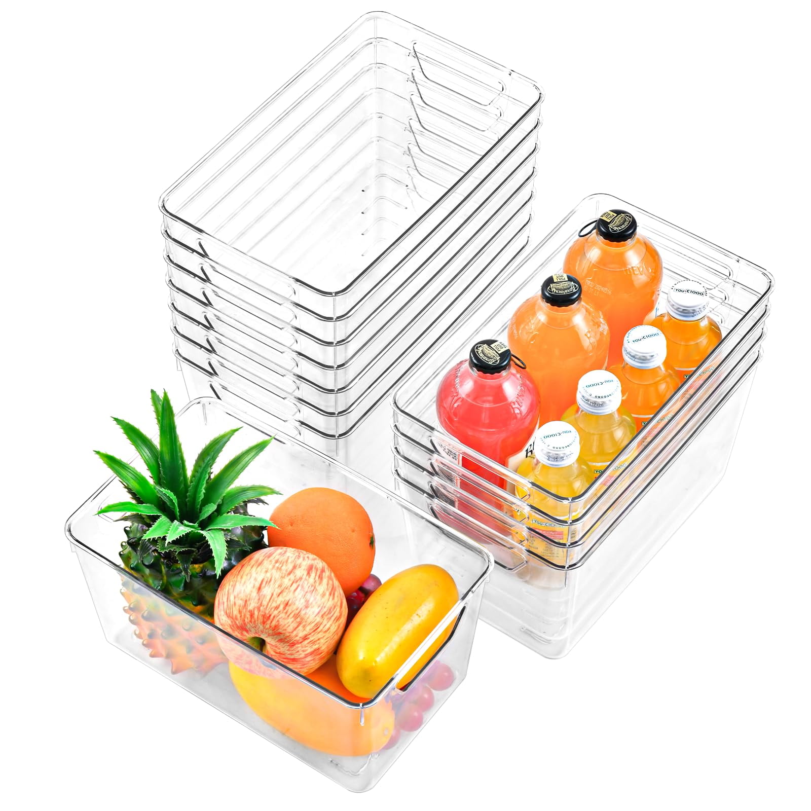 12 Pack Clear Plastic Pantry and Cabinet Storage Bins with Handles, Durable Acrylic Organizers for Fridge and Kitchen Shelves, Space-Saving Containers