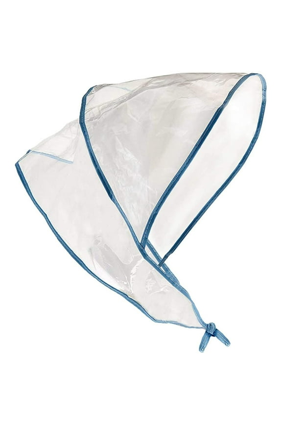 12 Pack Clear Plastic Rain Bonnet Hat with Visor for Women Ladies, Transparent Waterproof Cap with Blue Trim