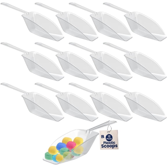 12 Pack Clear Plastic Scoops For Food - 6.5 Inch Candy Buffet Premium scoop Ice Heavy Duty Scoop for Cream, Tea Jars, Coffee, Flour, Desrt Toppings