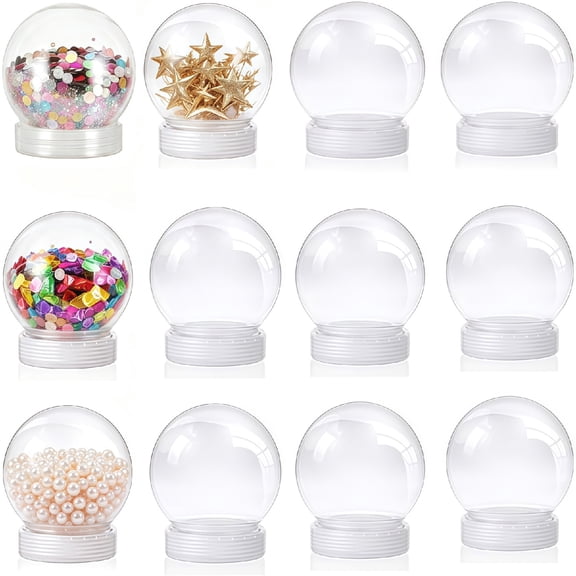 12 Pack Clear Plastic Snow Globe Kit, Bexikou 2.8 Inch Shatterproof Plastic Christmas Snow Balls with Screw-Off Caps, DIY Refillable Water Globes for Photo Inserts, Crafts, Christmas Holiday Decor