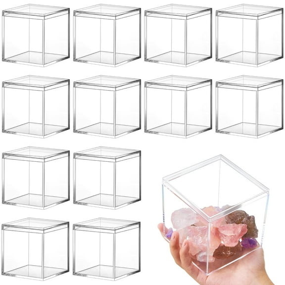 12-Pack Clear Plastic Square Storage Containers 3 x 3 x 3 Inches
